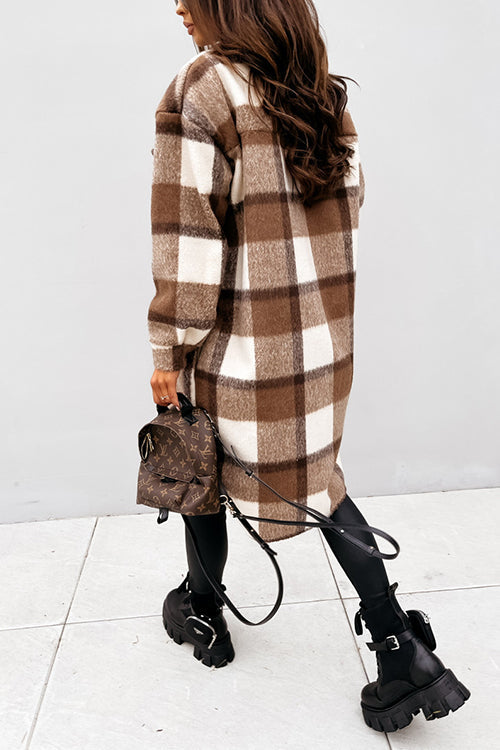 Heididress Long Sleeves Button Up Plaid Casual Shacket Jacket