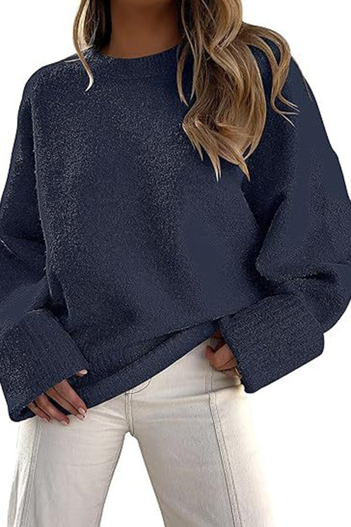 Heididress Crewneck Drop Shoulder Solid Knitted Pullover Sweater
