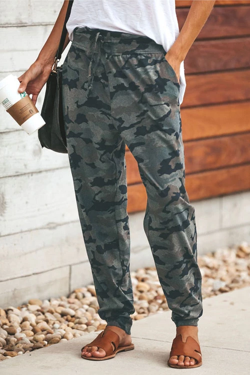 Heididress High Waist Drawstring Camo Casual Pants