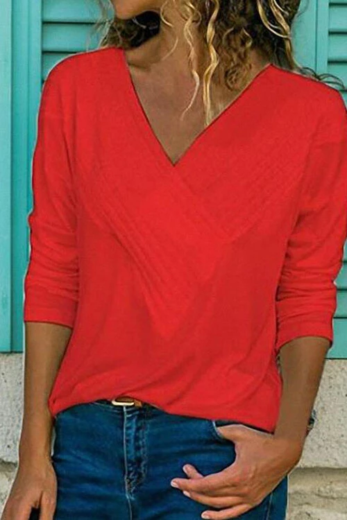 Heididress Classic V-neck Long Sleeve Basic Tops